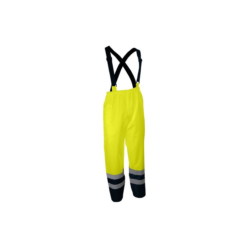 Pantalon de travail jaune haute visibilité avec bretelles et bandes grises