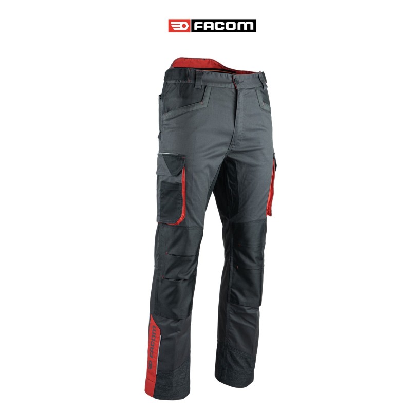 PANTALON GRIS STRETCH STRAP FACOM POLYESTER ET COTON AVEC POCHES GENOUILLERE DEUX POSITIONS