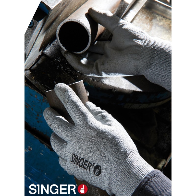 Gants PEHD coupure D, paume enduite PU jauge 13 - PHD135PU de SINGER