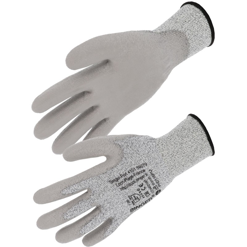 Gants PEHD coupure D, paume enduite PU jauge 13 - PHD135PU de SINGER