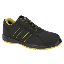 Chaussures basses de sécurité style basket noir et jaune cuir nubuck