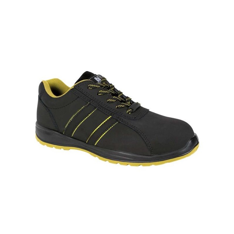 Chaussures basses de sécurité style basket noir et jaune cuir nubuck