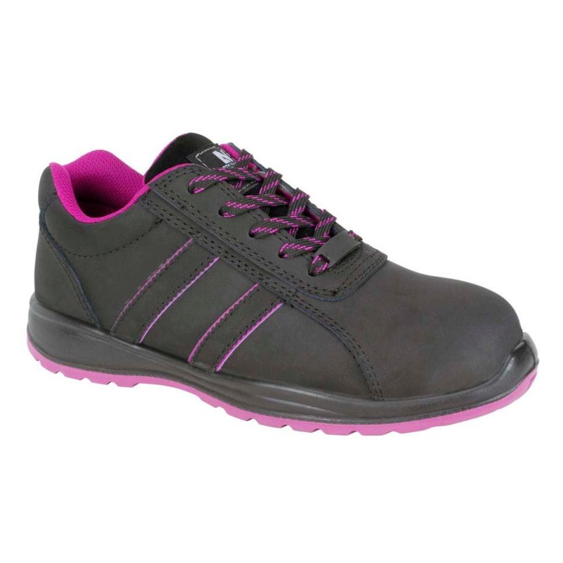 Chaussures basses de sécurité pour femme noir et fuschia cuir nubuck