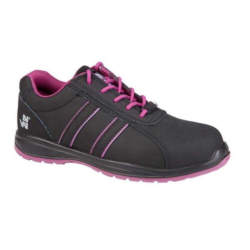 Chaussures basses de sécurité pour femme noir et fuschia cuir nubuck