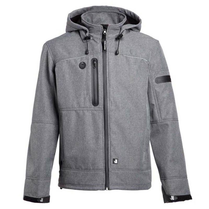 Veste de travail softshell gris ou noir FLORES avec capuche