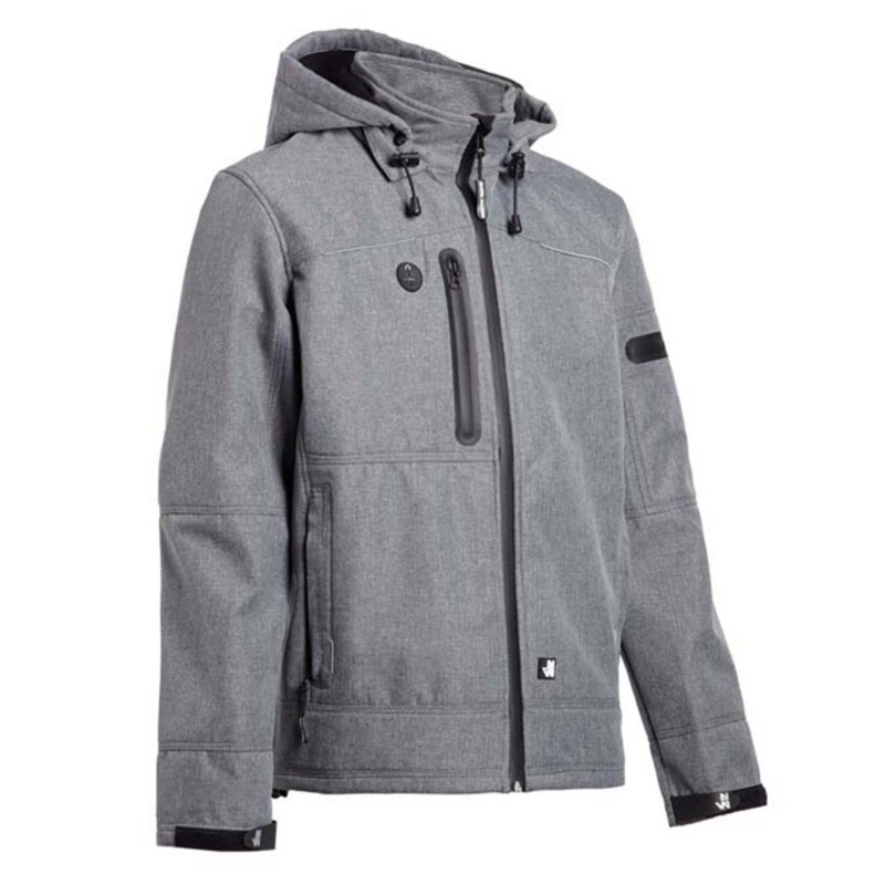 Veste de travail softshell gris ou noir FLORES avec capuche