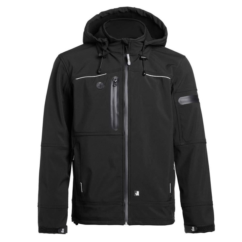 Veste de travail softshell gris ou noir FLORES avec capuche
