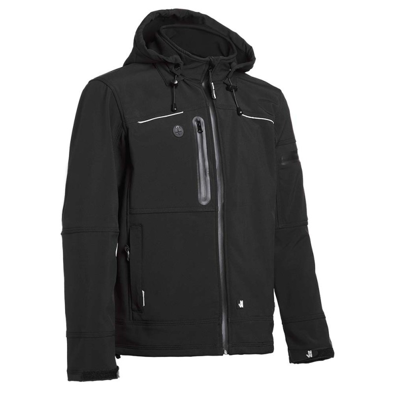 Veste de travail softshell gris ou noir FLORES avec capuche