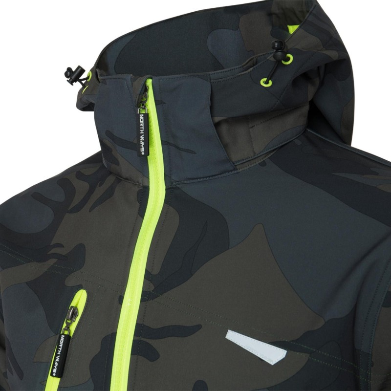 Blouson léger de travail softshell BOREL avec capuche kaki ou bleu ou gris