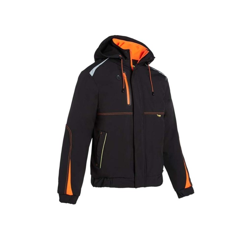 Parka de travail softshell noir Morane doublure matelassée avec capuche