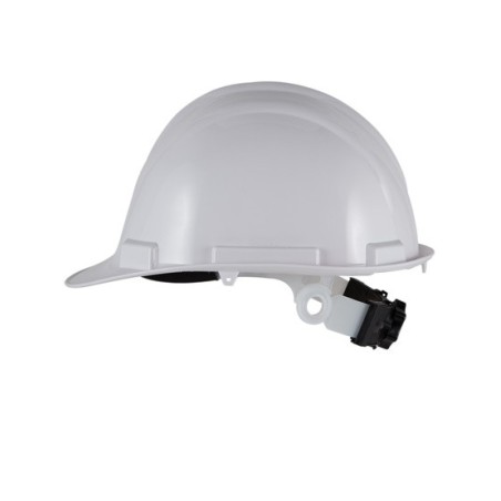 Casque de chantier blanc en A.B.S serrage crémaillère 4 points de fixation