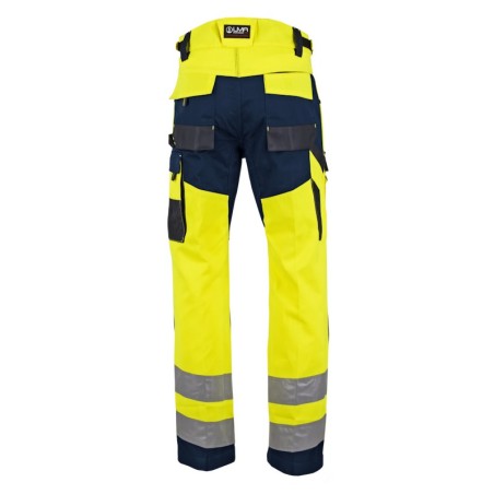 Pantalon multipoche jaune tricolore avec poches genouillères en Oxford - HV DEFENSE LMA