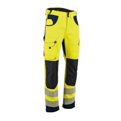 Pantalon multipoche jaune tricolore avec poches genouillères en Oxford - HV DEFENSE LMA