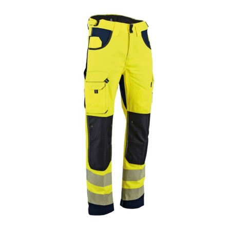 Pantalon multipoche jaune tricolore avec poches genouillères en Oxford - HV DEFENSE LMA