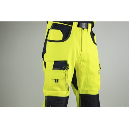 Pantalon multipoche jaune tricolore avec poches genouillères en Oxford - HV DEFENSE LMA