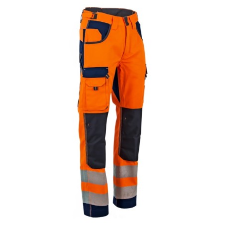 Pantalon multipoche orange tricolore avec poches genouillères en Oxford - HV POLARISATION LMA