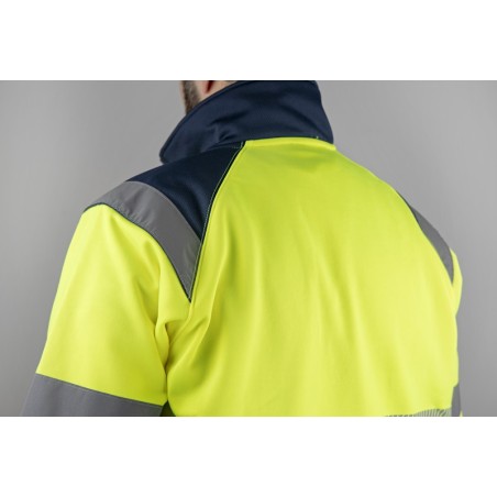 Sweat haute visibilité jaune col montant zippé et poche kangourou