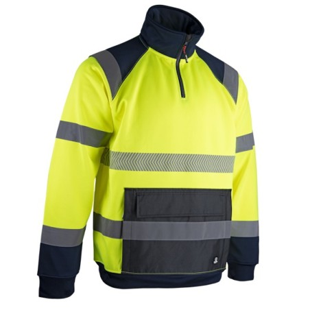 Sweat haute visibilité jaune col montant zippé et poche kangourou