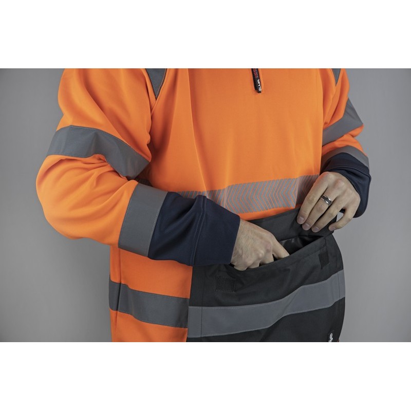 Sweat haute visibilité orange col montant zippé et poche kangourou