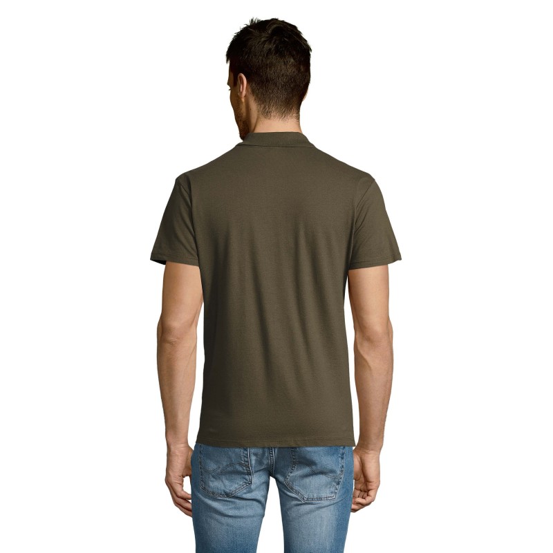 Dos polo vert army pour homme cent pourcent coton peigne ringspun