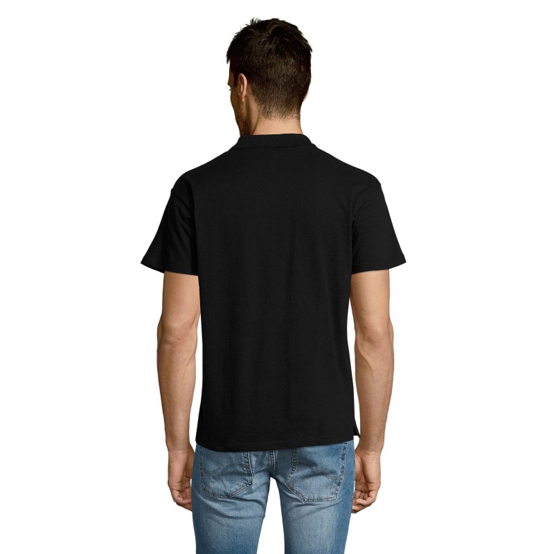 Dos polo noir pour homme cent pourcent coton peigne ringspun