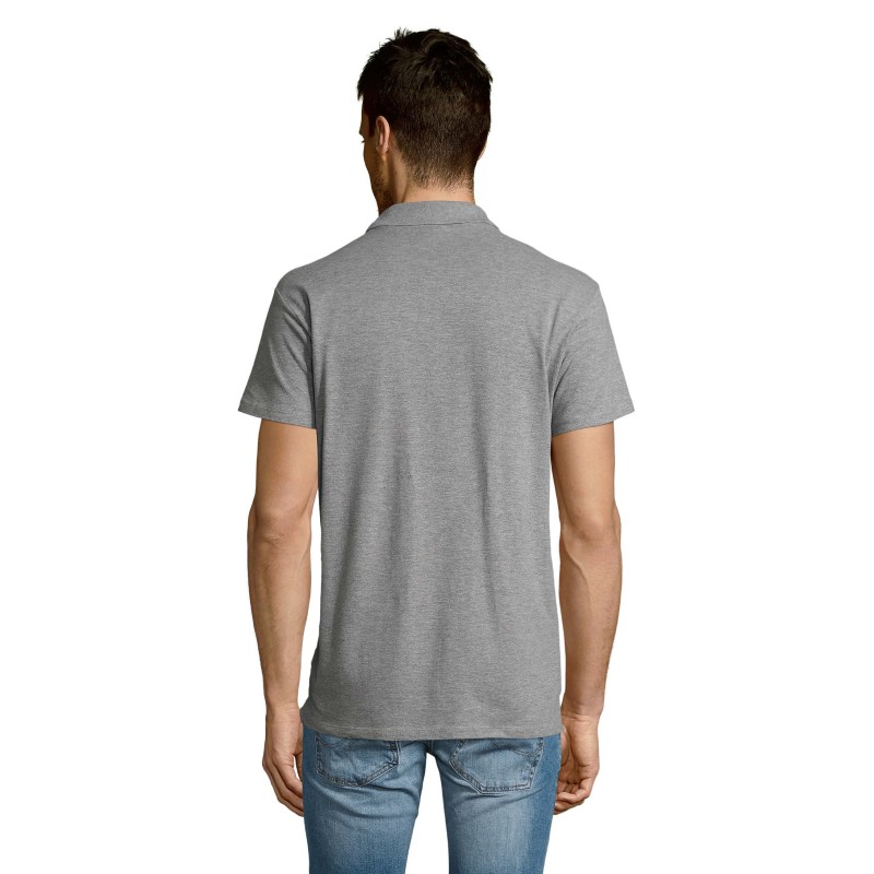 Dos polo gris chiné pour homme cent pourcent coton peigne ringspun