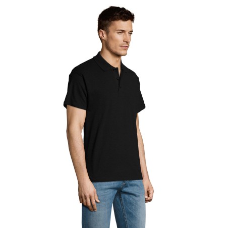 Polo manches courtes noir col en cote patte trois boutons ton sur ton