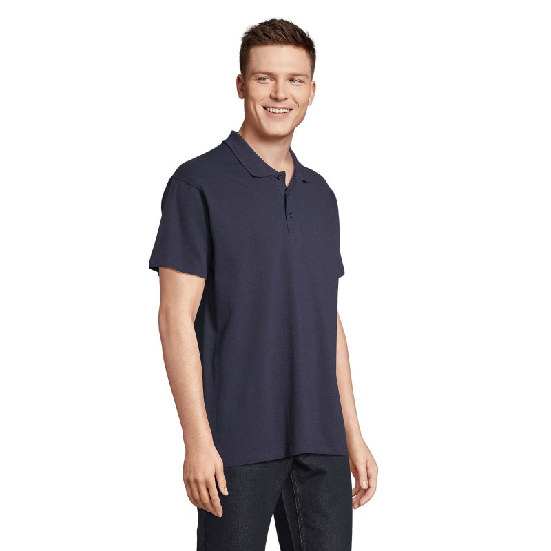 Polo manches courtes french marine col en cote patte trois boutons ton sur ton