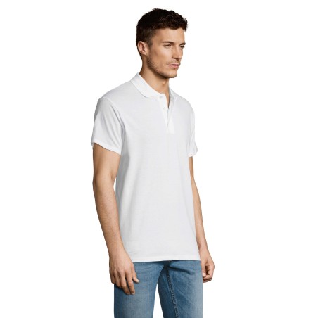 Polo manches courtes blanc col en cote patte trois boutons ton sur ton