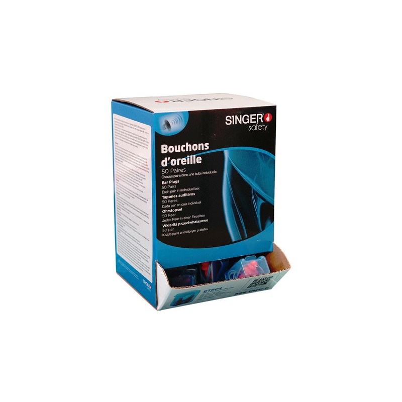 Bouchons d'oreille SNR 32 dB avec cordon + étui de rangement / Boite de 50 étuis - BTB04