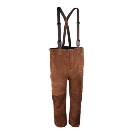 Pantalon à bretelles bavette de soudage en croûte bovin marron fil aramide