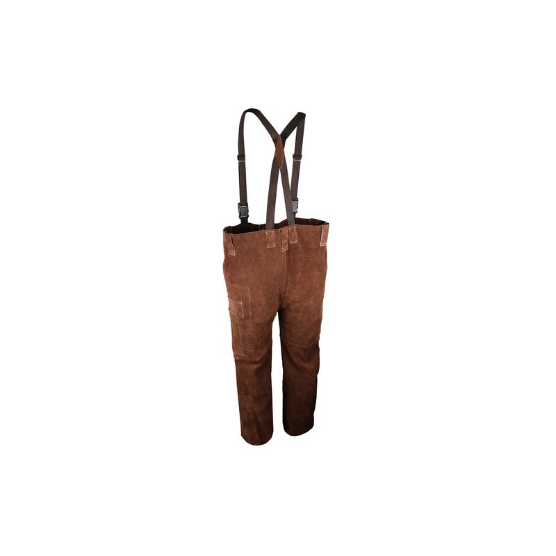 Pantalon à bretelles bavette de soudage en croûte bovin marron fil aramide