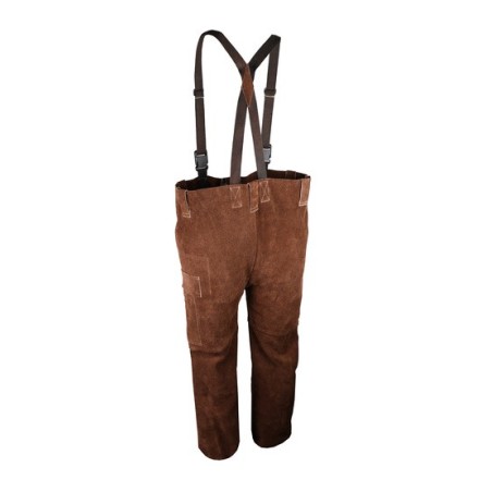 Pantalon à bretelles bavette de soudage en croûte bovin marron fil aramide