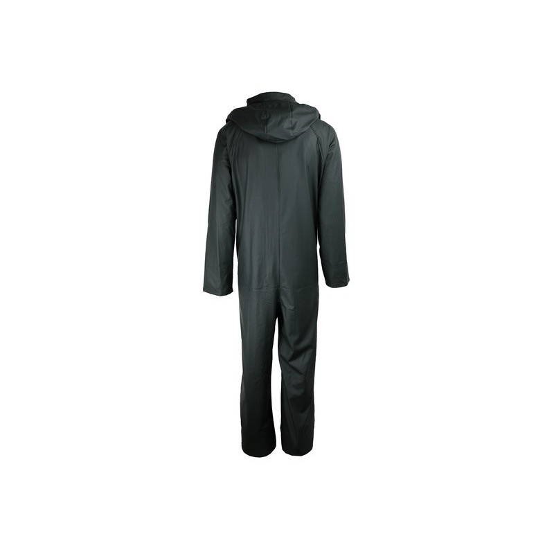 Combinaison pluie verte polyuréthane PVC support polyester capuche