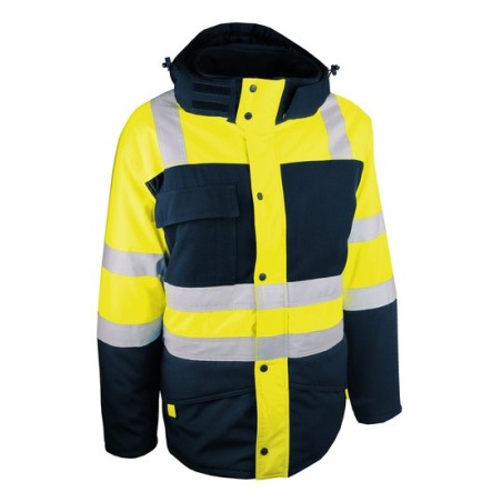 Parka haute visibilité contre le froid intense jaune bleu marine