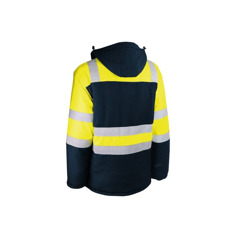 Parka haute visibilité contre le froid intense jaune bleu marine