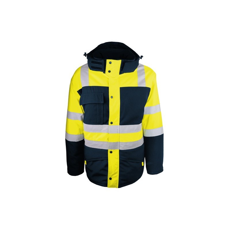 Parka haute visibilité contre le froid intense jaune bleu marine