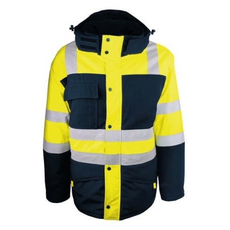 Parka haute visibilité contre le froid intense jaune bleu marine