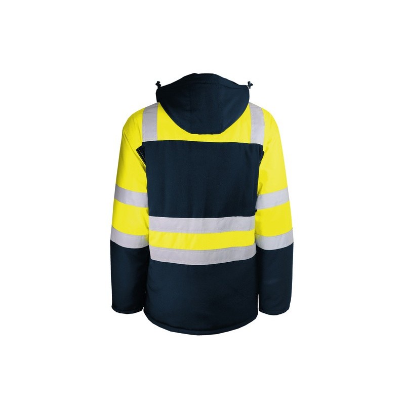 Parka haute visibilité contre le froid intense jaune bleu marine