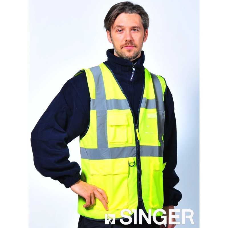 Gilet Haute Visibilité Multi-Poches - Chasuble Sécurité Zippée