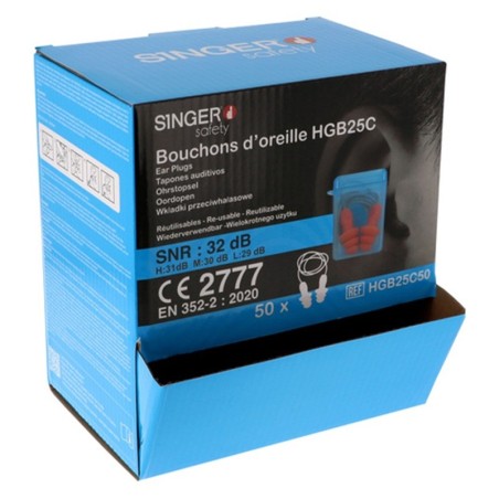 Bouchons d’oreille SNR 32 dB avec cordon et étui SINGER – HGB25C50