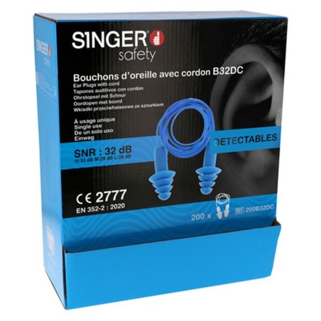Bouchons d’oreille détectables SNR 32 dB avec cordon – 200 paires