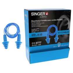 Bouchons d’oreille détectables SNR 32 dB avec cordon – 200 paires
