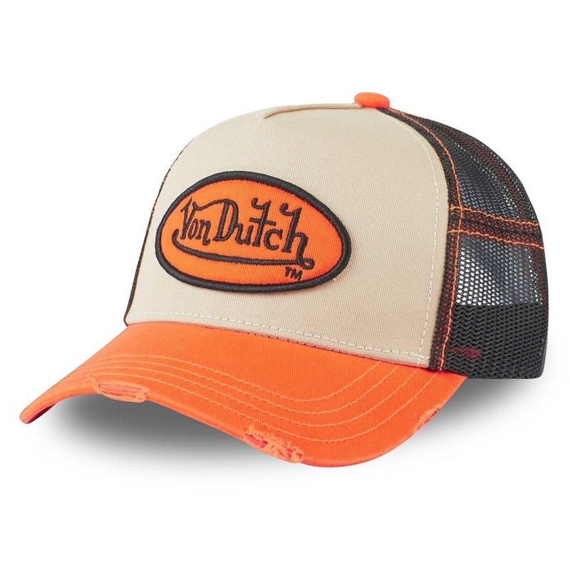 Vue de face casquette Trucker SUMMER Von Dutch personnalisable multicolore Beige Orange Noir