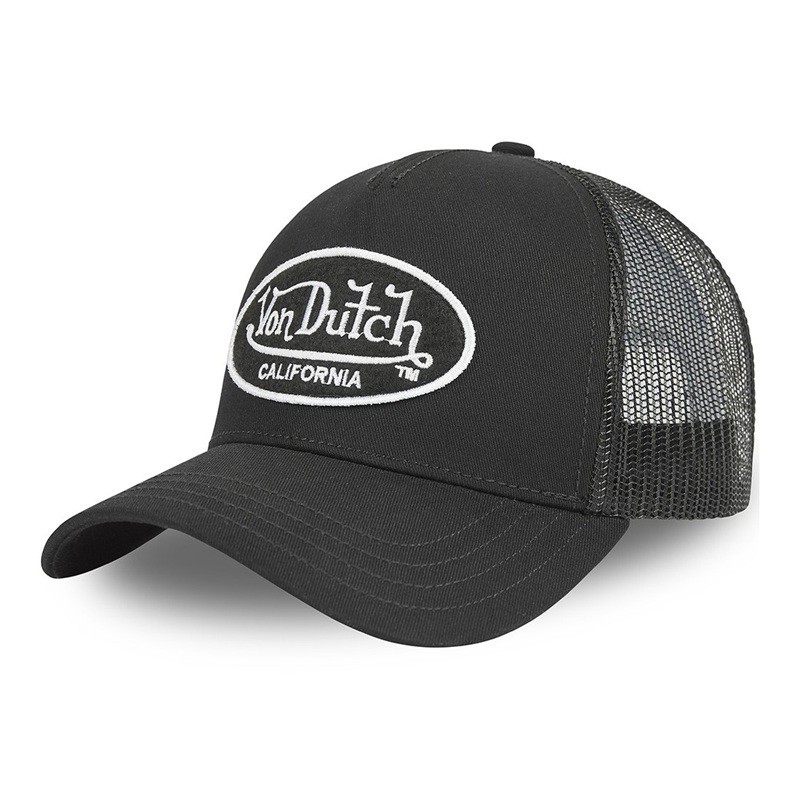 Vue de face de la casquette Trucker LOFB Noire Von Dutch personnalisable