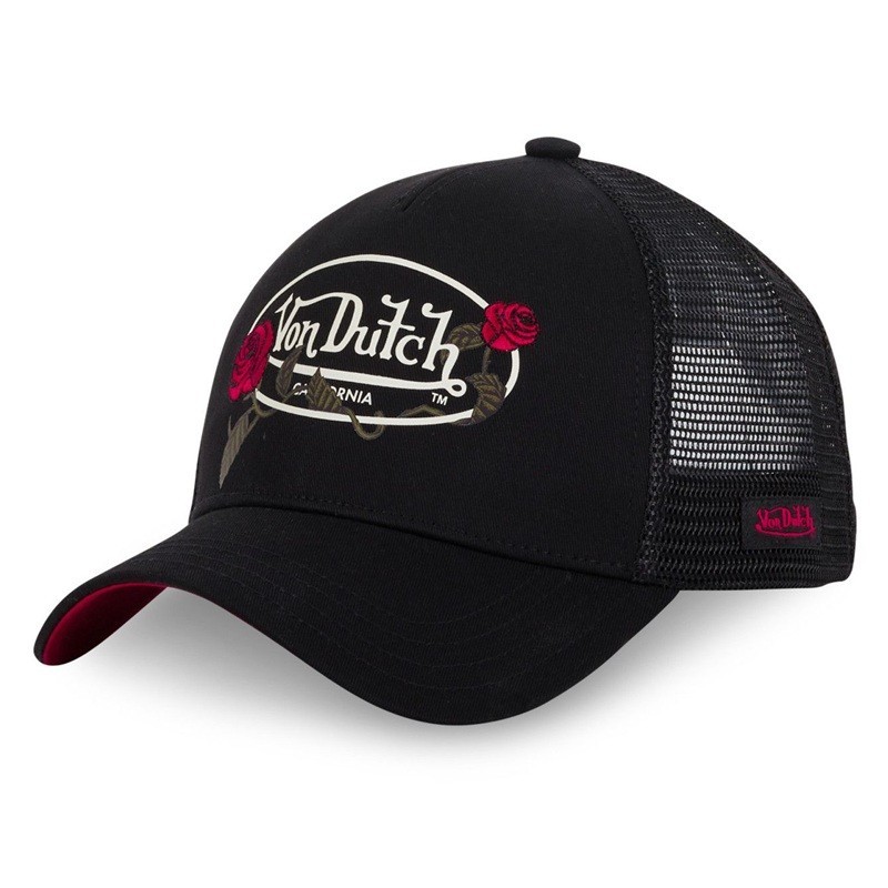 Vue de face de la casquette Trucker ROSES Von Dutch personnalisable