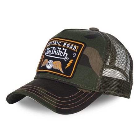 Vue de face casquette Trucker SQUARE Von Dutch personnalisable imprimé camouflage