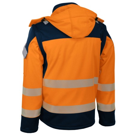 Veste 2 en 1 haute visibilité orange fluo manches amovible capuche étanche