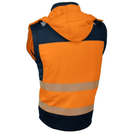 Veste softshell VILNO orange gilet sans manche haute visibilité 2 en 1 avec capuche