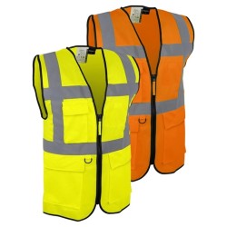 Gilet haute visibilité multi-poches 4 bandes jaune et orange